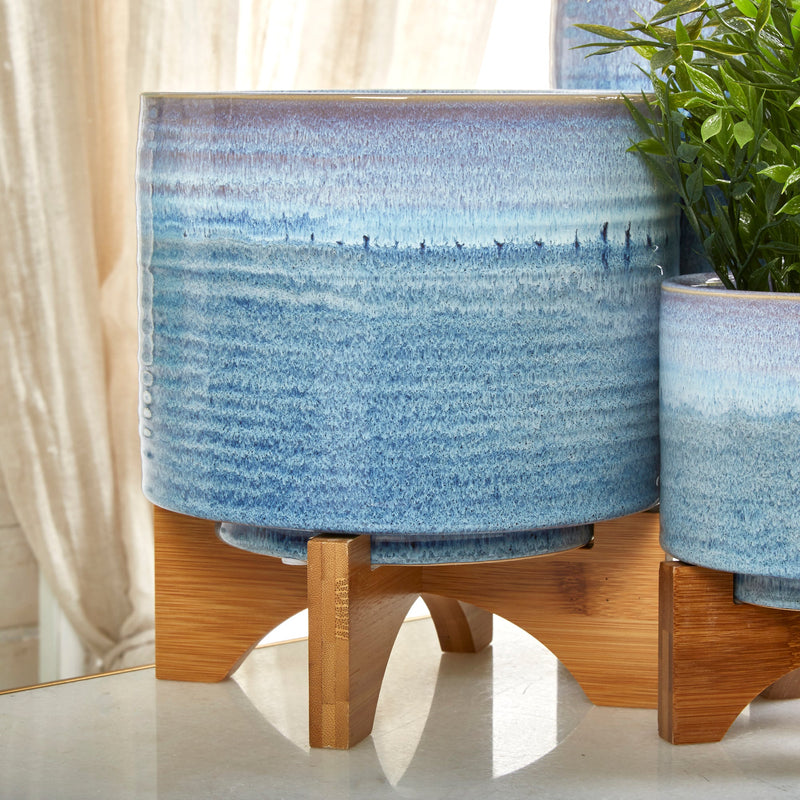 CERAMIC 8" PLANTER ON STAND, BLUE FADE - Al Rugaib Furniture