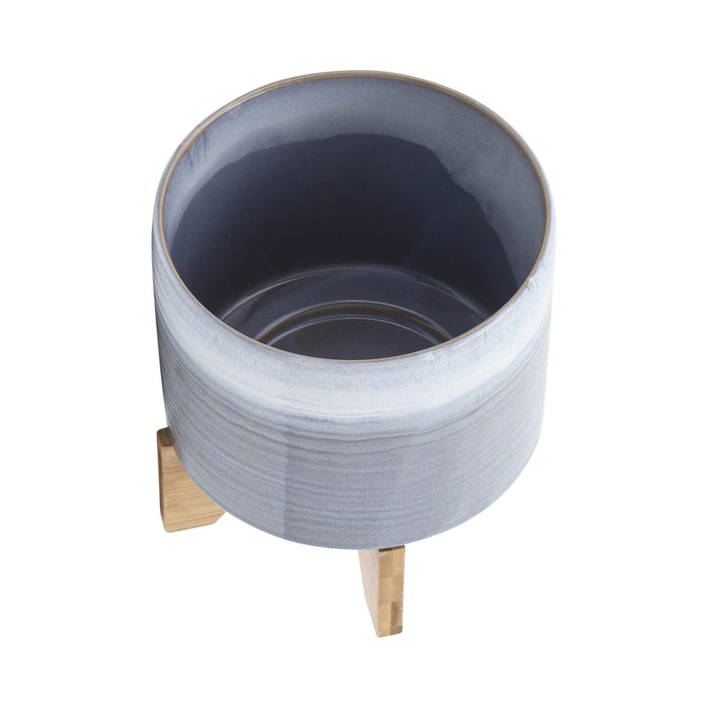 CERAMIC 8" PLANTER ON STAND, BLUE FADE - Al Rugaib Furniture