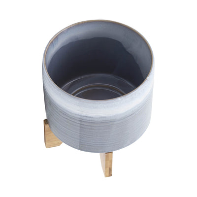 CERAMIC 8" PLANTER ON STAND, BLUE FADE - Al Rugaib Furniture