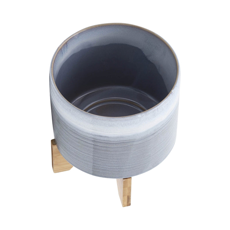 CERAMIC 8" PLANTER ON STAND, BLUE FADE - Al Rugaib Furniture