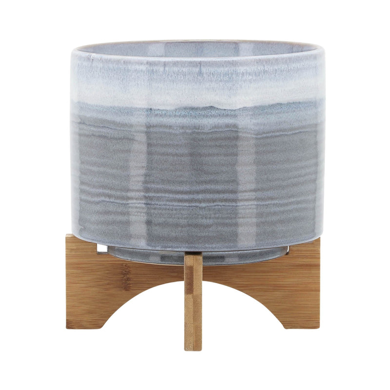 CERAMIC 8" PLANTER ON STAND, BLUE FADE - Al Rugaib Furniture