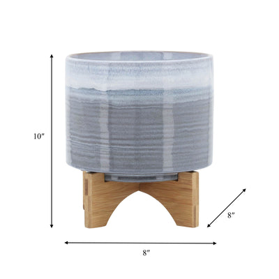 CERAMIC 8" PLANTER ON STAND, BLUE FADE - Al Rugaib Furniture