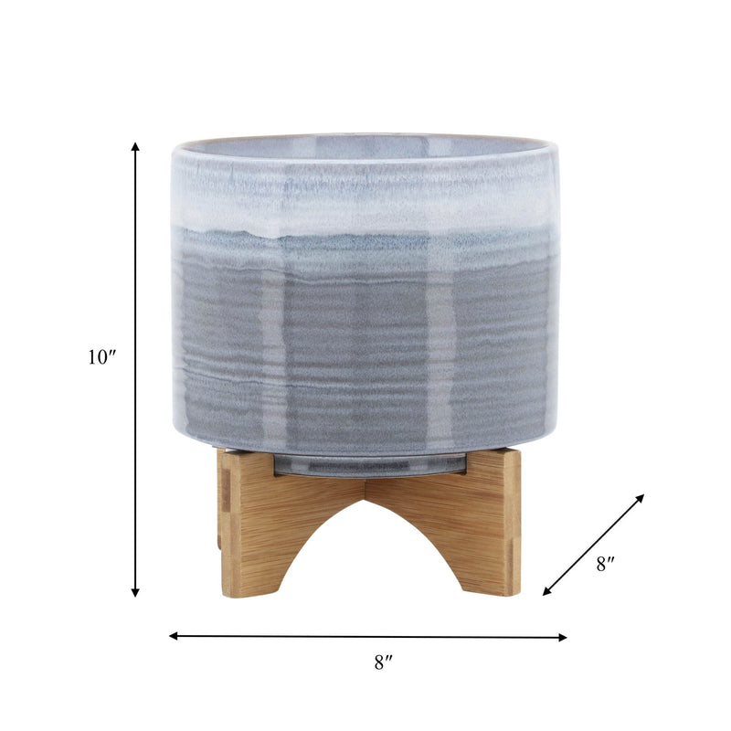 CERAMIC 8" PLANTER ON STAND, BLUE FADE - Al Rugaib Furniture