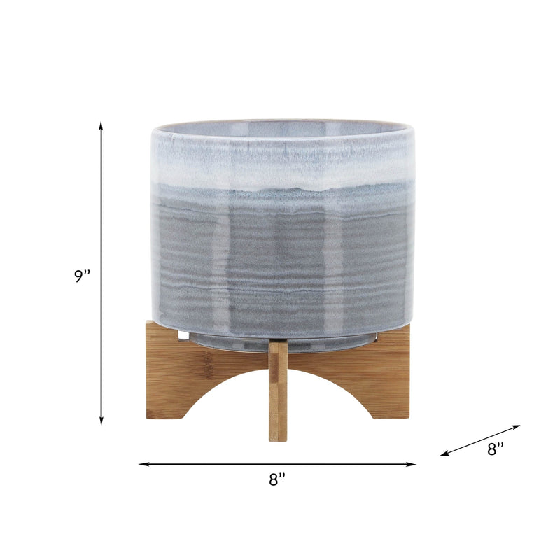 CERAMIC 8" PLANTER ON STAND, BLUE FADE - Al Rugaib Furniture