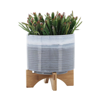 CERAMIC 8" PLANTER ON STAND, BLUE FADE - Al Rugaib Furniture