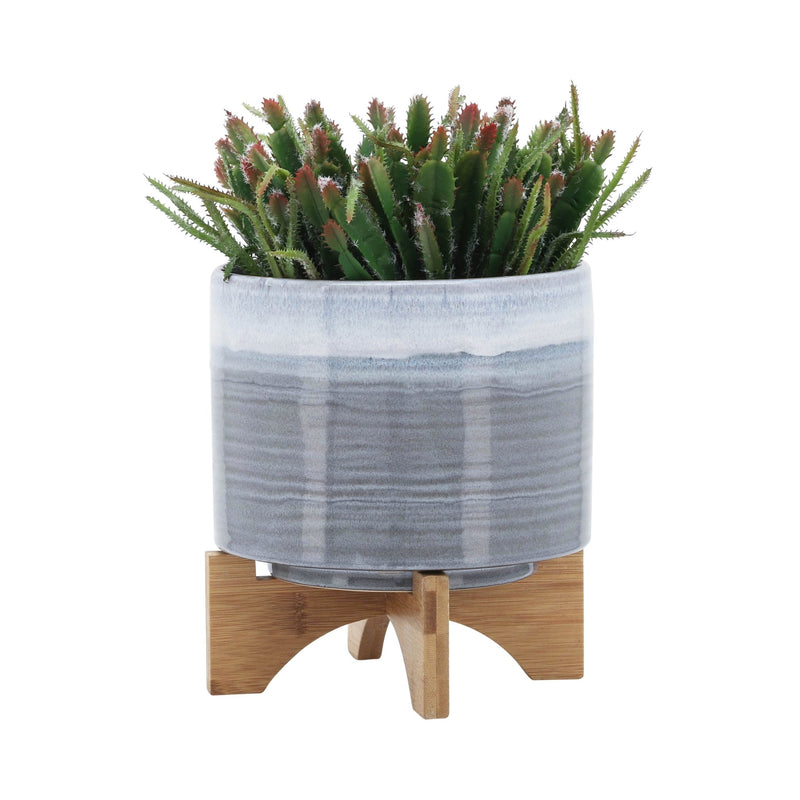 CERAMIC 8" PLANTER ON STAND, BLUE FADE - Al Rugaib Furniture