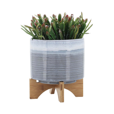 CERAMIC 8" PLANTER ON STAND, BLUE FADE - Al Rugaib Furniture
