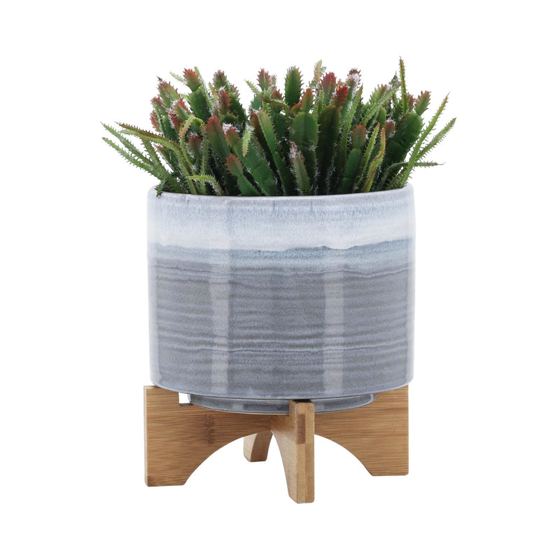 CERAMIC 8" PLANTER ON STAND, BLUE FADE - Al Rugaib Furniture