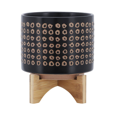 CERAMIC 8" PLANTER ON STAND, BROWN - Al Rugaib Furniture