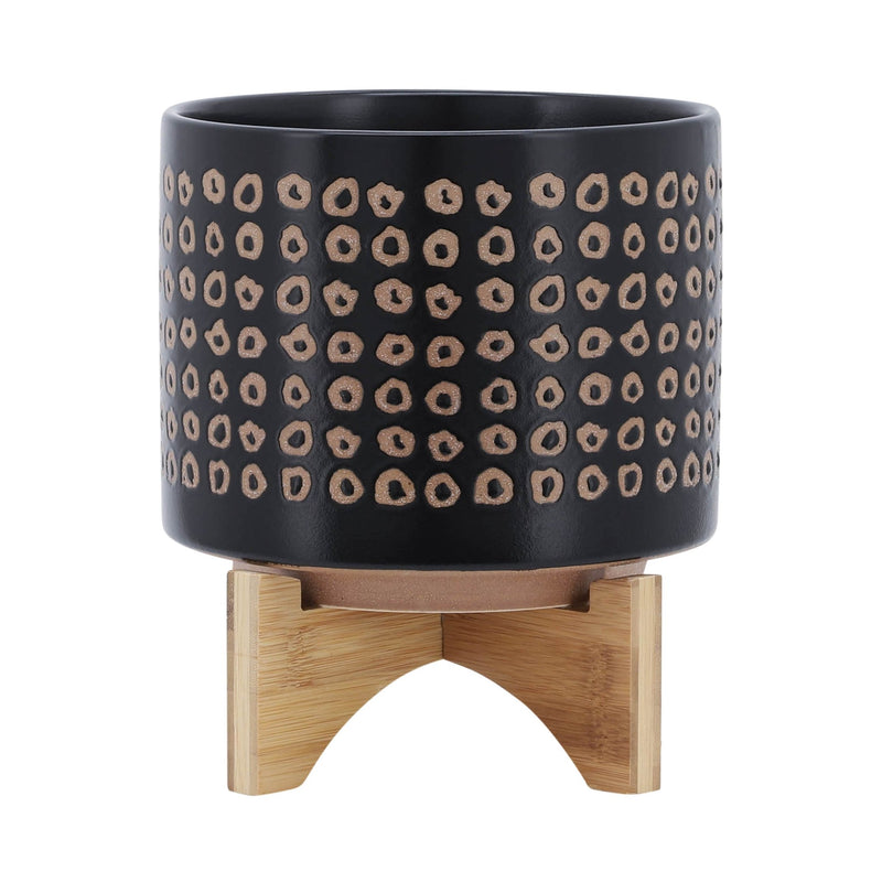 CERAMIC 8" PLANTER ON STAND, BROWN - Al Rugaib Furniture