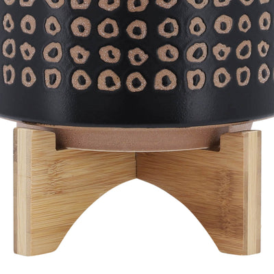 CERAMIC 8" PLANTER ON STAND, BROWN - Al Rugaib Furniture