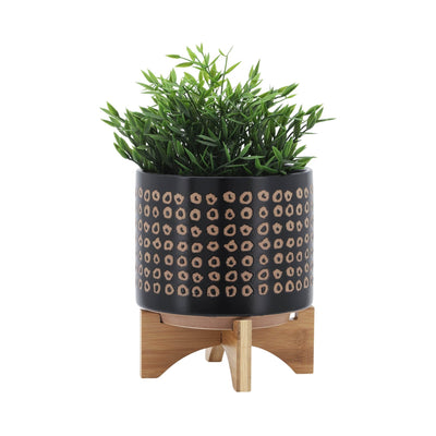 CERAMIC 8" PLANTER ON STAND, BROWN - Al Rugaib Furniture