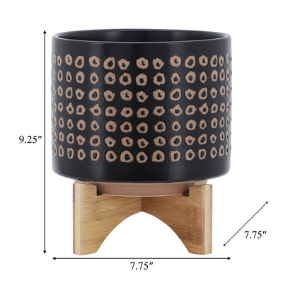 CERAMIC 8" PLANTER ON STAND, BROWN - Al Rugaib Furniture