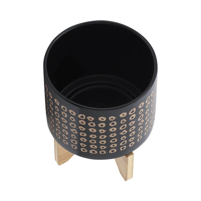 CERAMIC 8" PLANTER ON STAND, BROWN - Al Rugaib Furniture