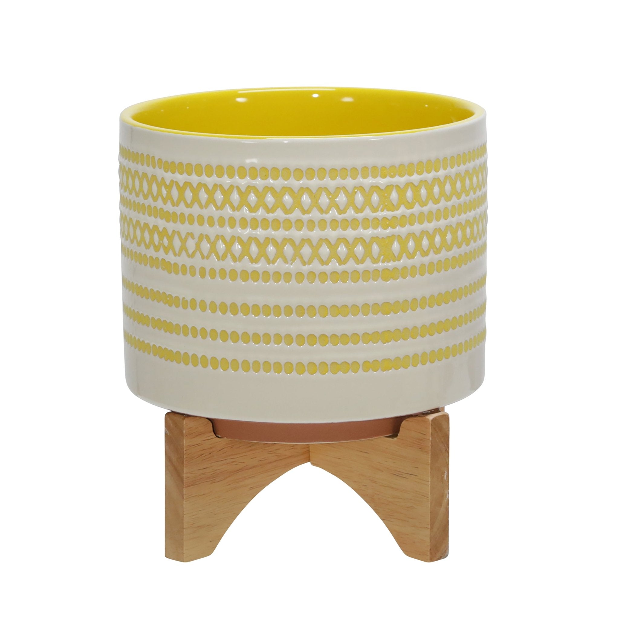 CERAMIC 8" PLANTER ON STAND W/ DOTS, YELLOW Outdoor Planters| Sagebrook Home