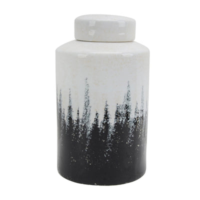 Ceramic Covered Jar 16"H, Gray/White - Al Rugaib Furniture