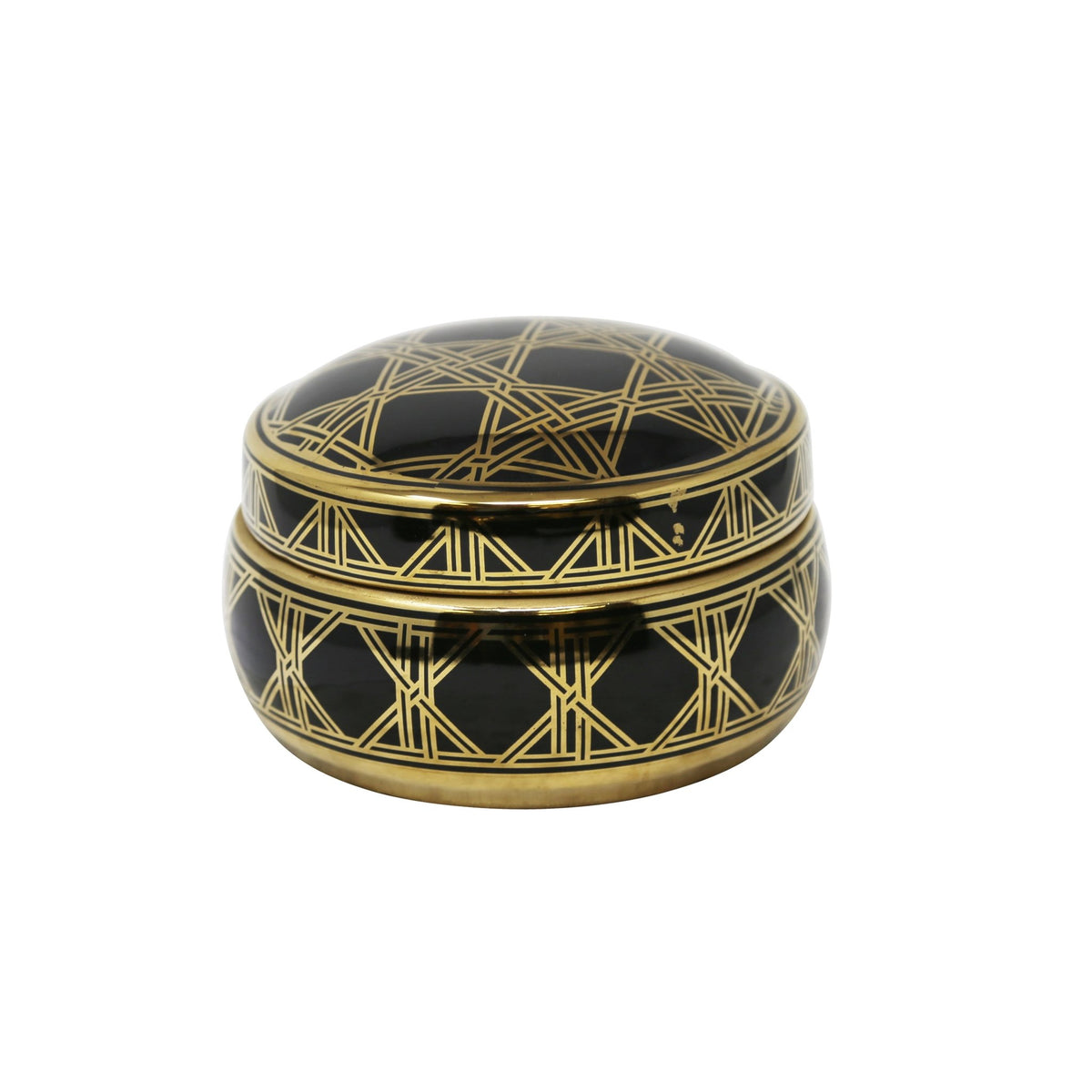 Ceramic Covered Square Design Jar, Black/Gold Vases and Jars| Sagebrook Home