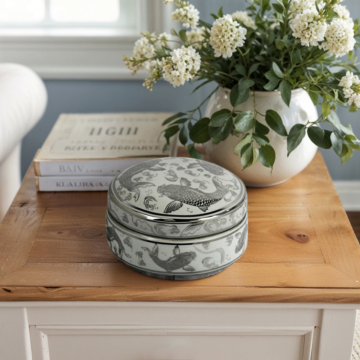 CERAMIC KOI COVERED BOX Box| Sagebrook Home