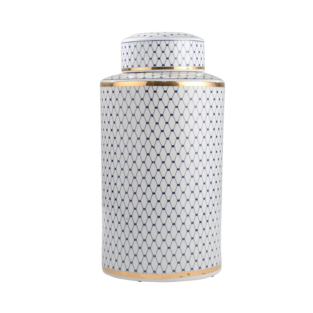 Ceramic Lidded Jar, White/Blue/Gold Vases and Jars| Sagebrook Home