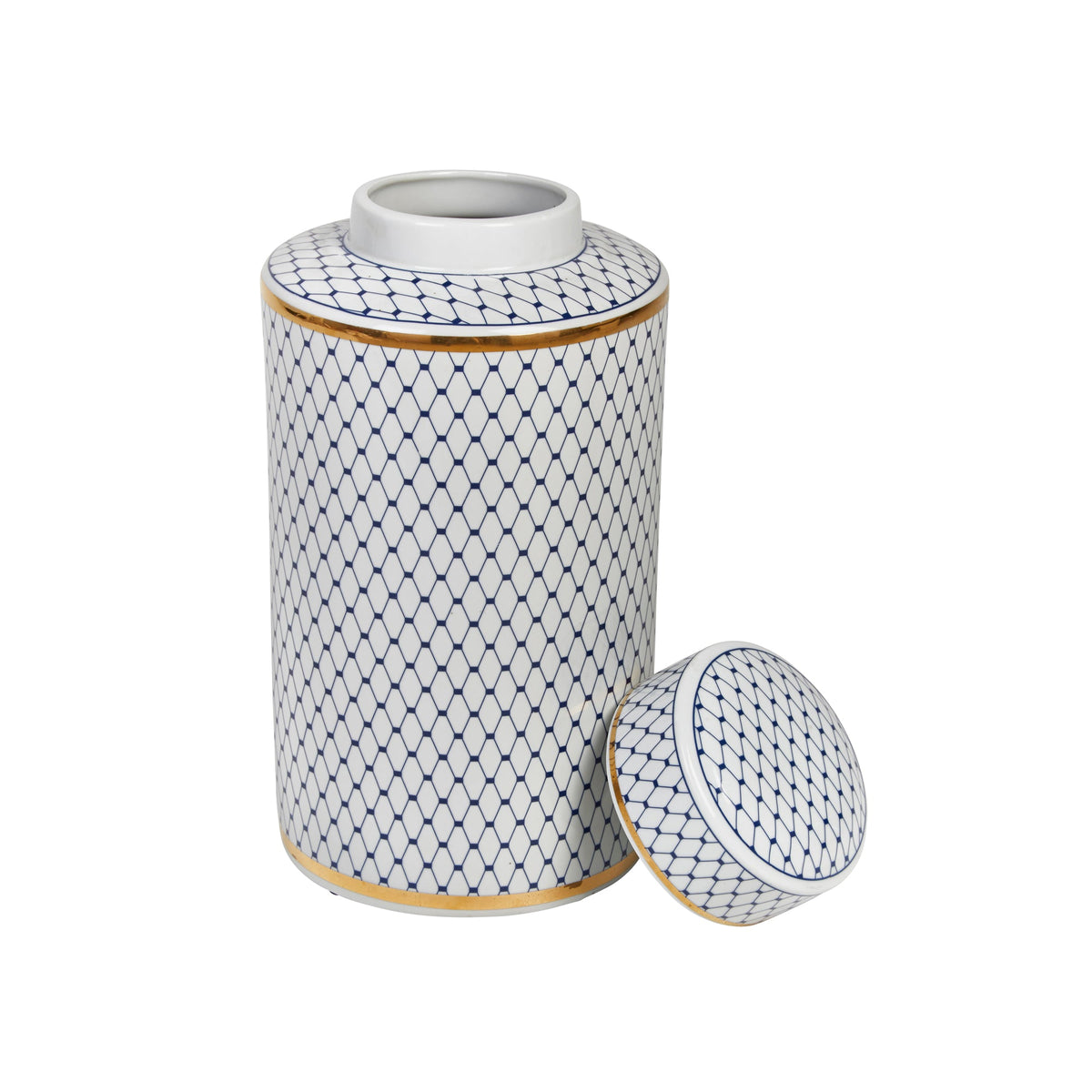 Ceramic Lidded Jar, White/Blue/Gold Vases and Jars| Sagebrook Home