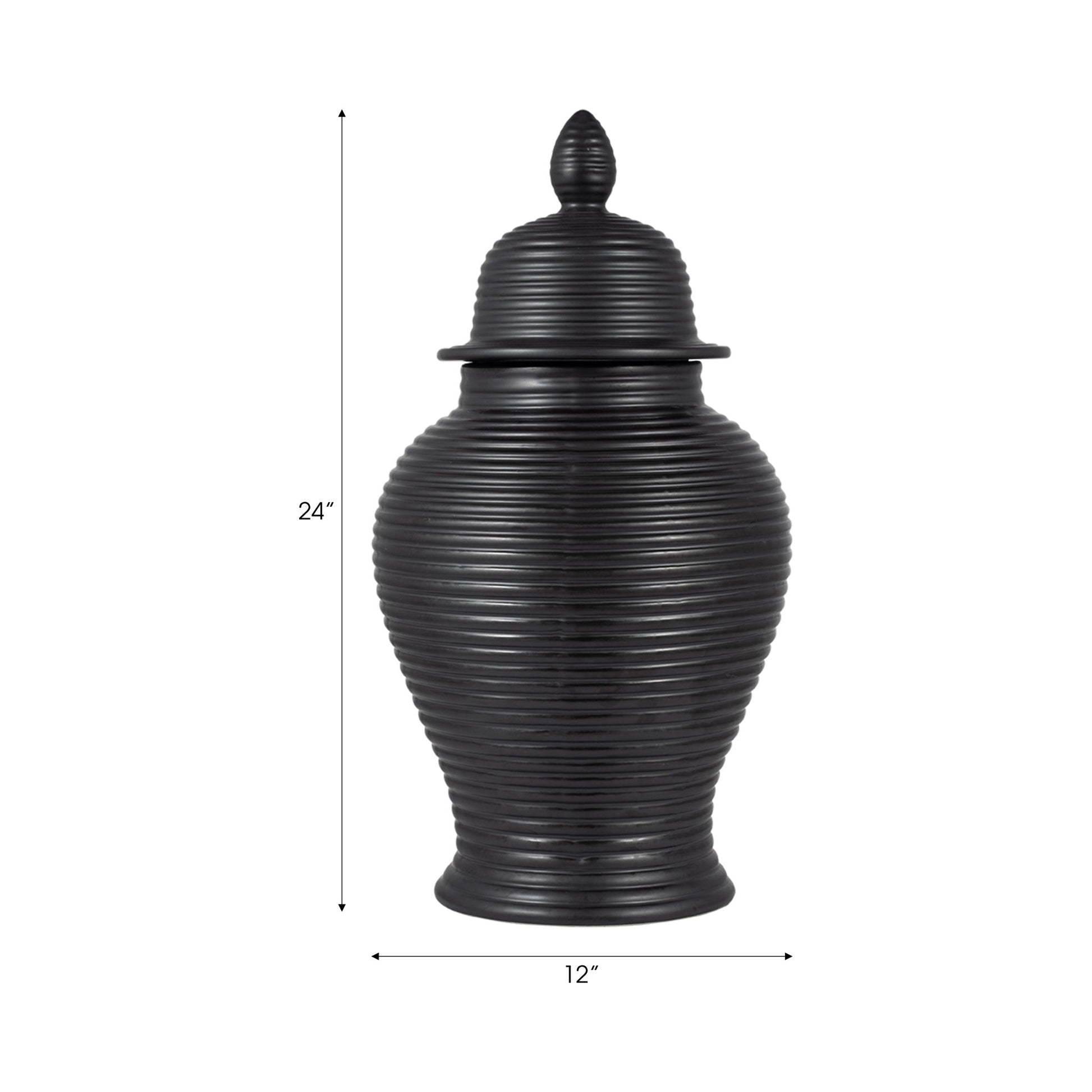 CERAMIC, RIBBED TEMPLE JAR, BLACK Vases and Jars| Sagebrook Home