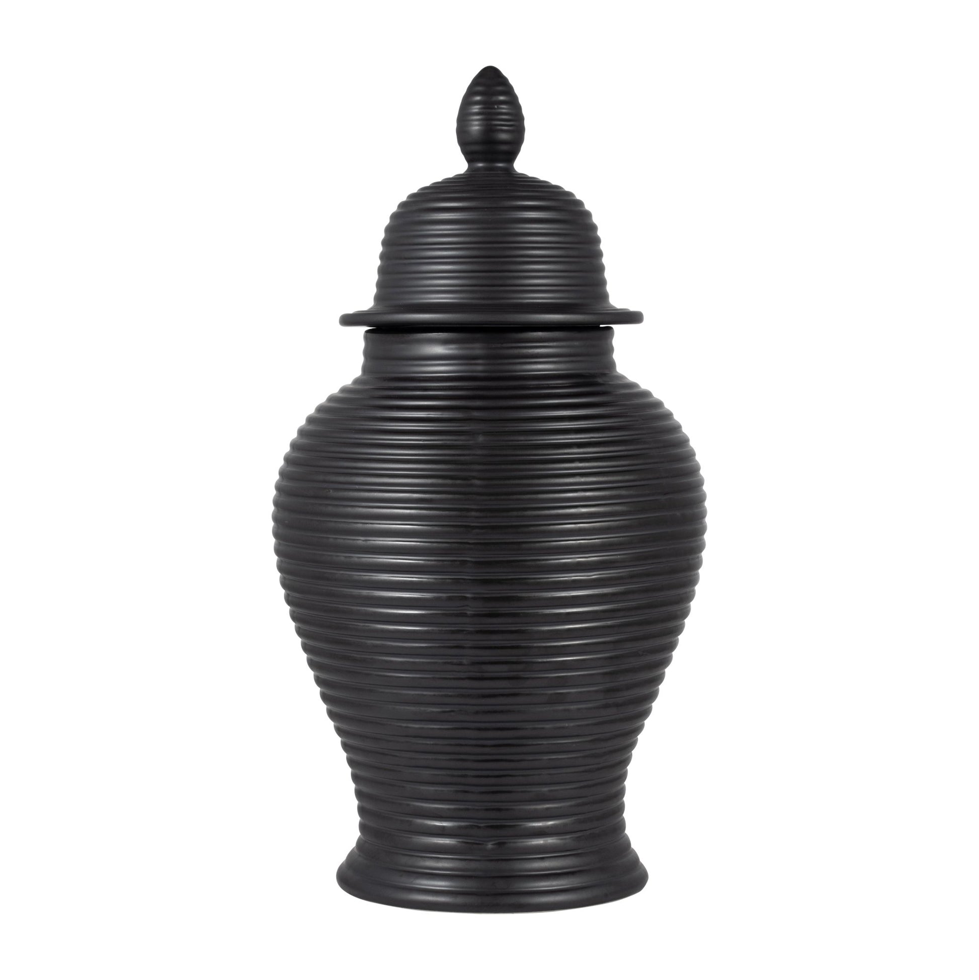 CERAMIC, RIBBED TEMPLE JAR, BLACK Vases and Jars| Sagebrook Home