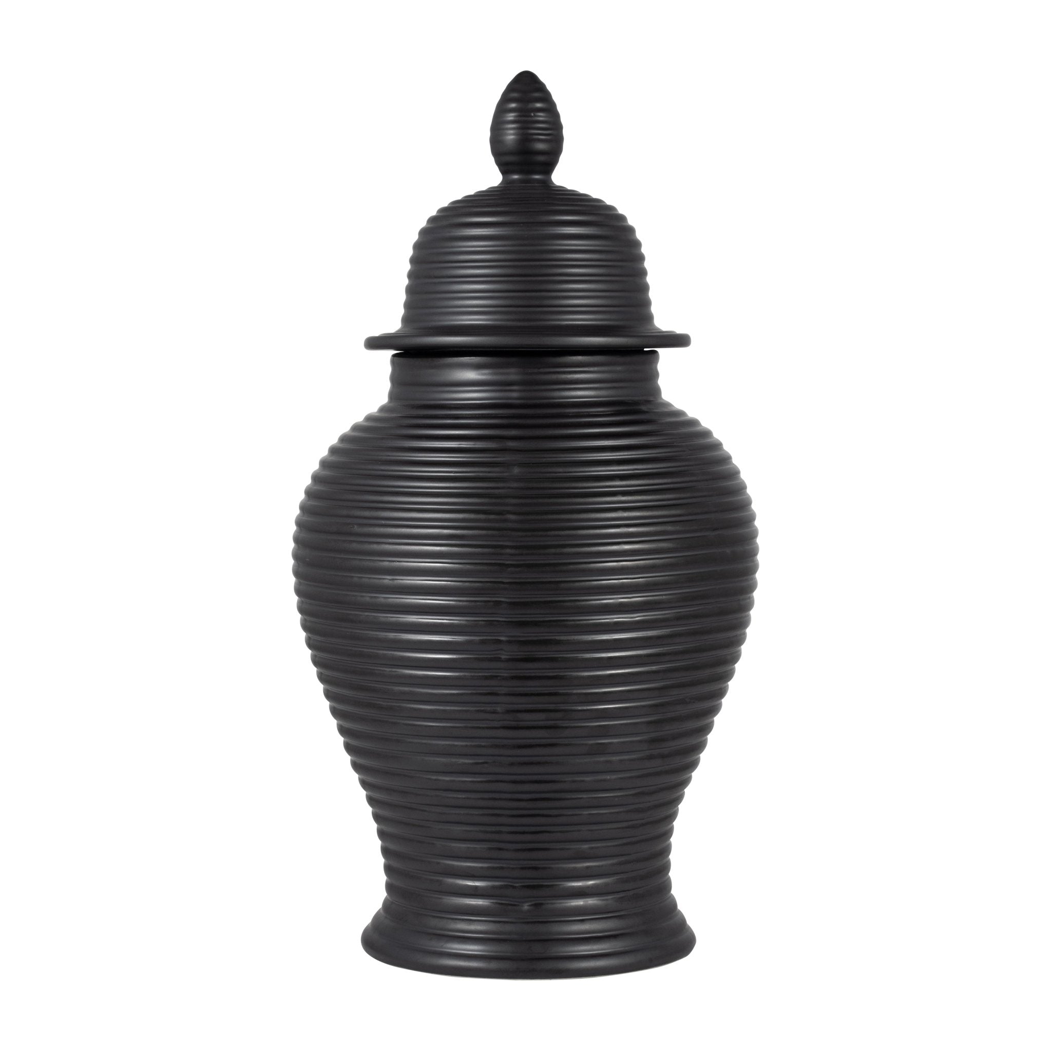 CERAMIC, RIBBED TEMPLE JAR, BLACK Vases and Jars| Sagebrook Home