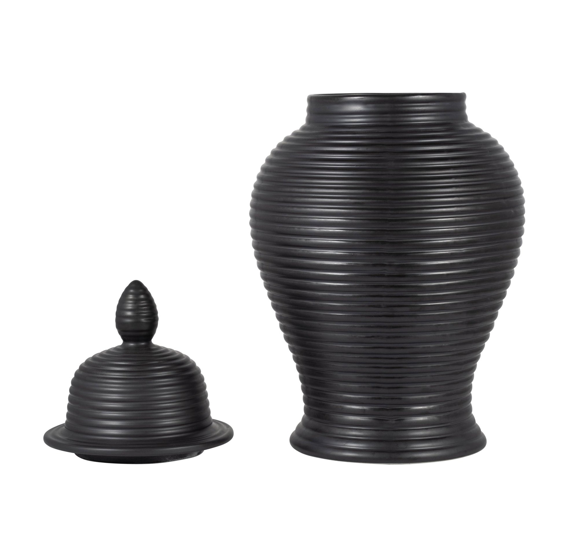 CERAMIC, RIBBED TEMPLE JAR, BLACK Vases and Jars| Sagebrook Home