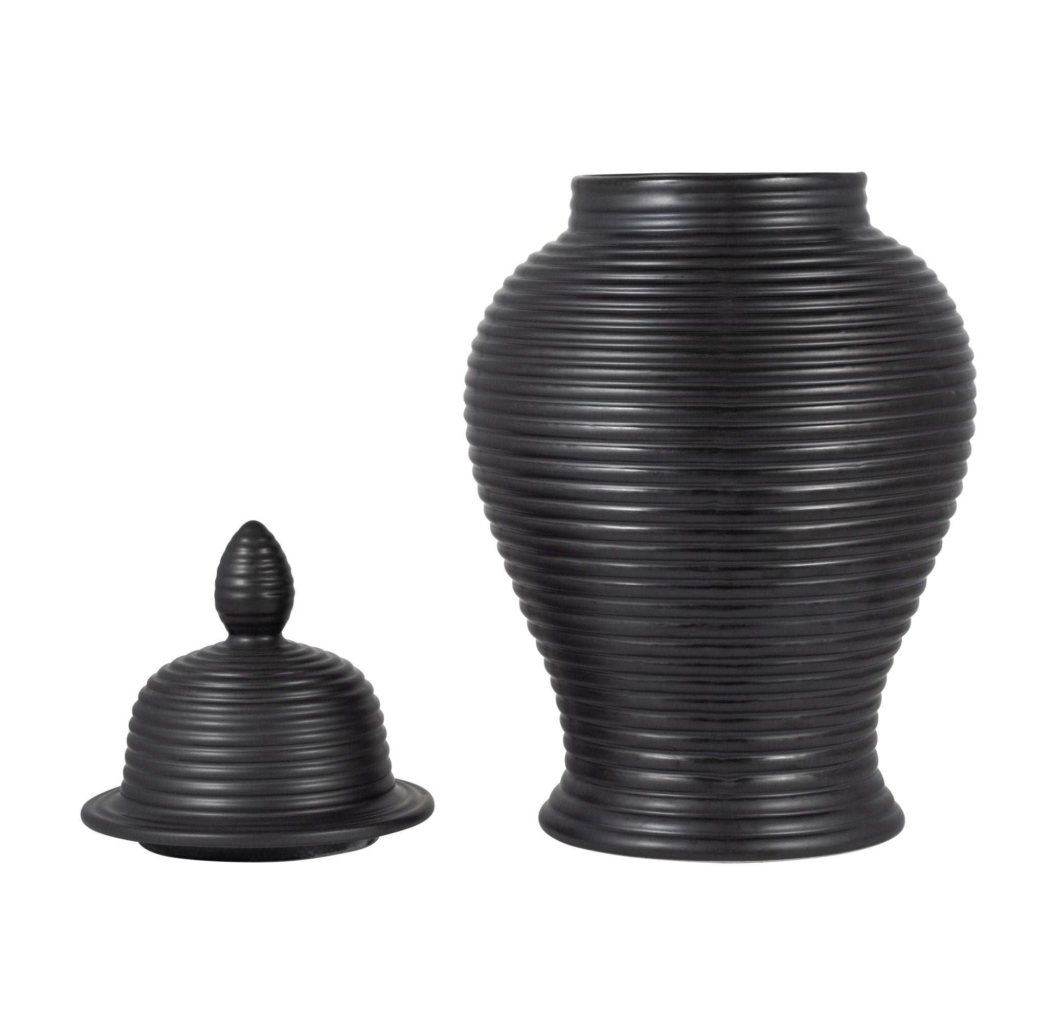 CERAMIC, RIBBED TEMPLE JAR, BLACK Vases and Jars| Sagebrook Home