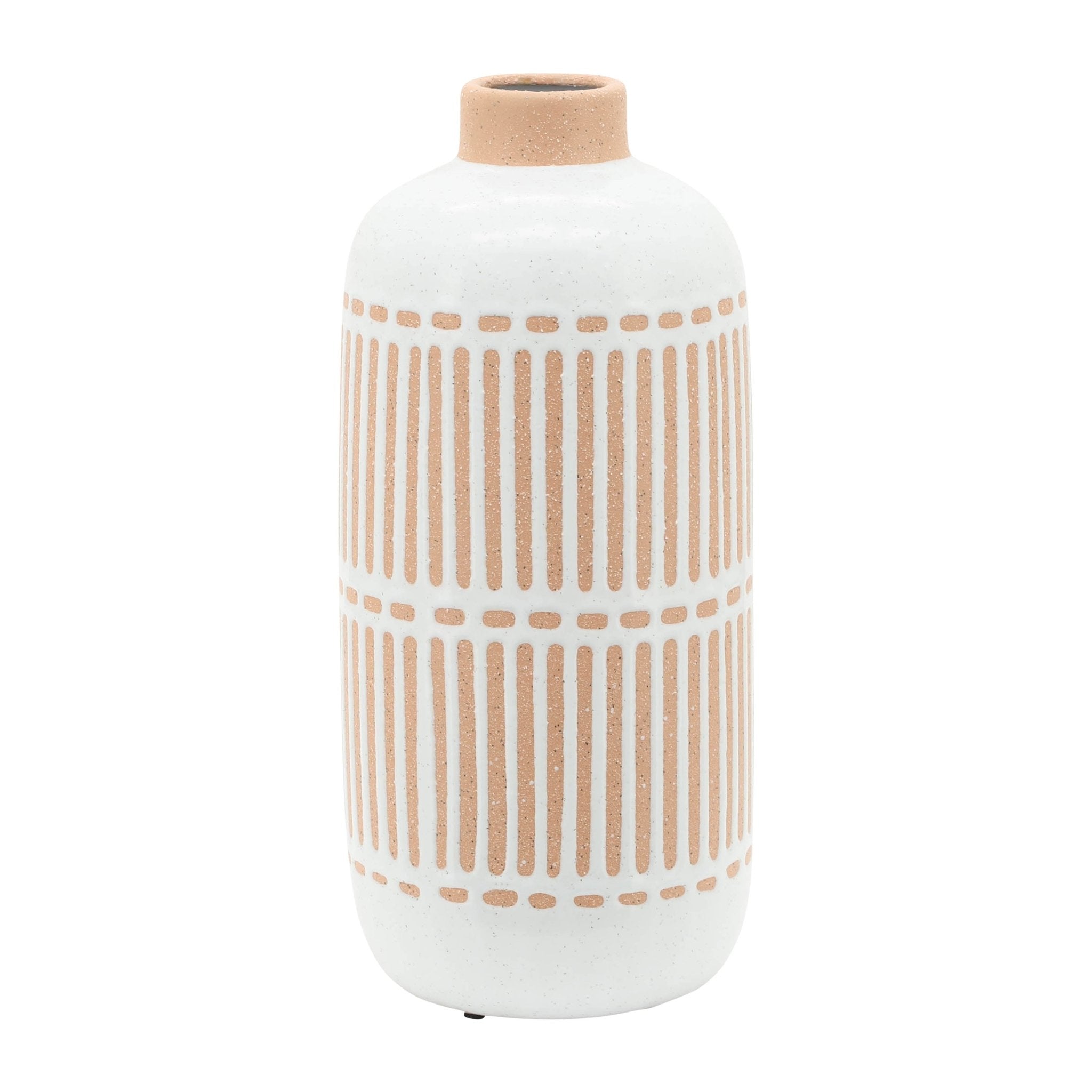 CERAMIC, ROUND AZTEC VASE, IVORY Vases and Jars| Sagebrook Home