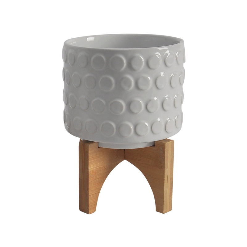 CERAMIC S/2 5/8" PLANTER ON WOODEN STAND, WHITE - Al Rugaib Furniture