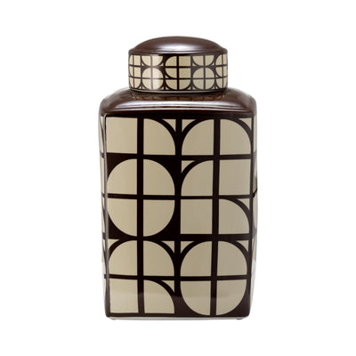CERAMIC, SQUARE JAR W/ LID - Al Rugaib Furniture