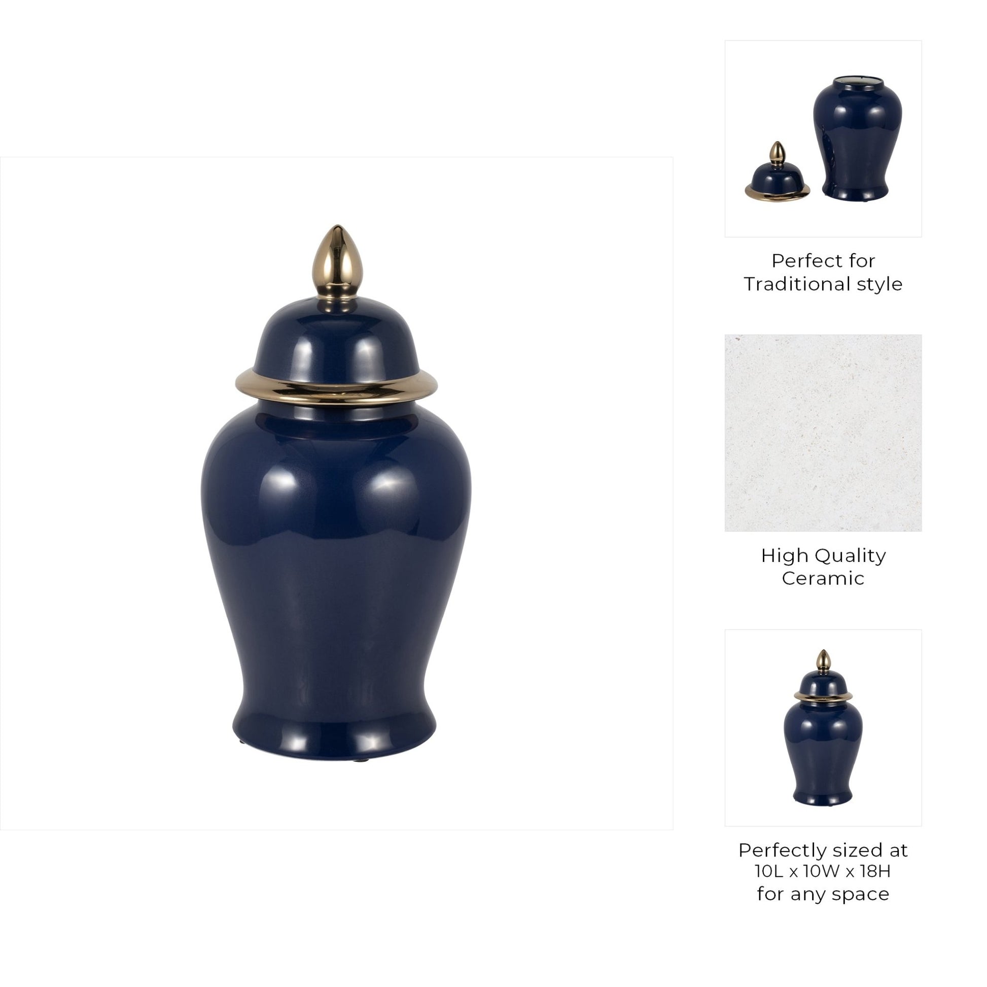 CER, 24" TEMPLE JAR, BLACK/GOLD Vases and Jars| Sagebrook Home