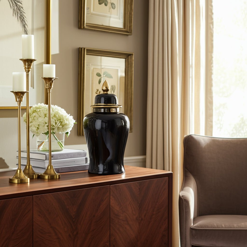 CER, 24" TEMPLE JAR, BLACK/GOLD Vases and Jars| Sagebrook Home