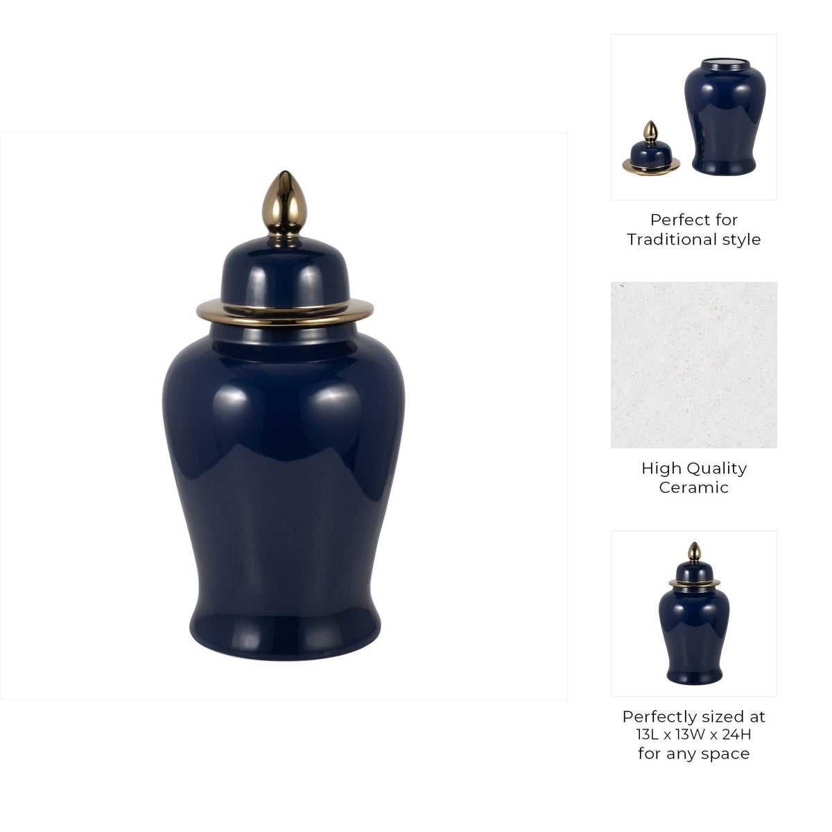 CER, 24" TEMPLE JAR, BLACK/GOLD Vases and Jars| Sagebrook Home