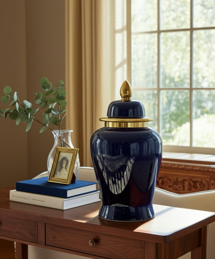 CER, 24" TEMPLE JAR, BLACK/GOLD Vases and Jars| Sagebrook Home