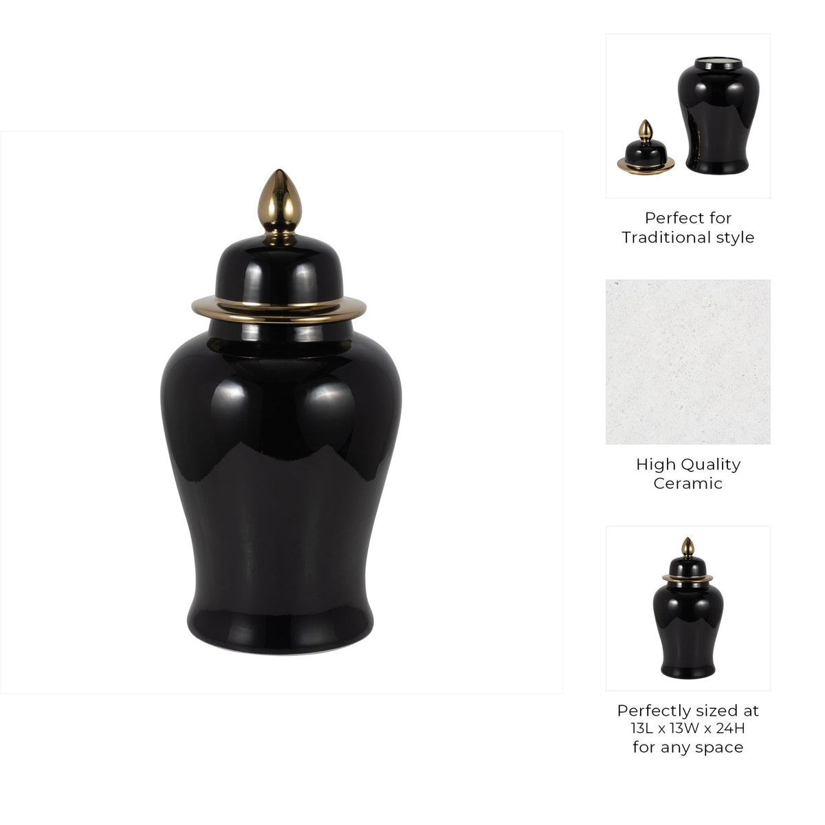 CER, 24" TEMPLE JAR, BLACK/GOLD Vases and Jars| Sagebrook Home
