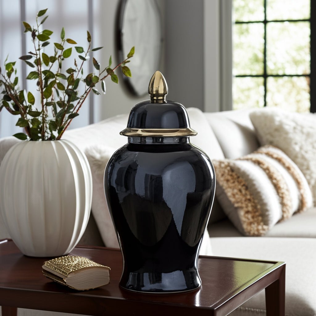 CER, 24" TEMPLE JAR, BLACK/GOLD Vases and Jars| Sagebrook Home
