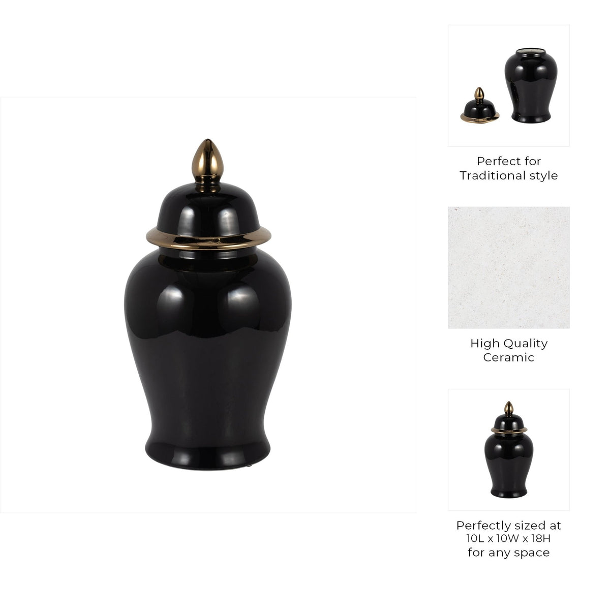 CER, 24" TEMPLE JAR, BLACK/GOLD Vases and Jars| Sagebrook Home