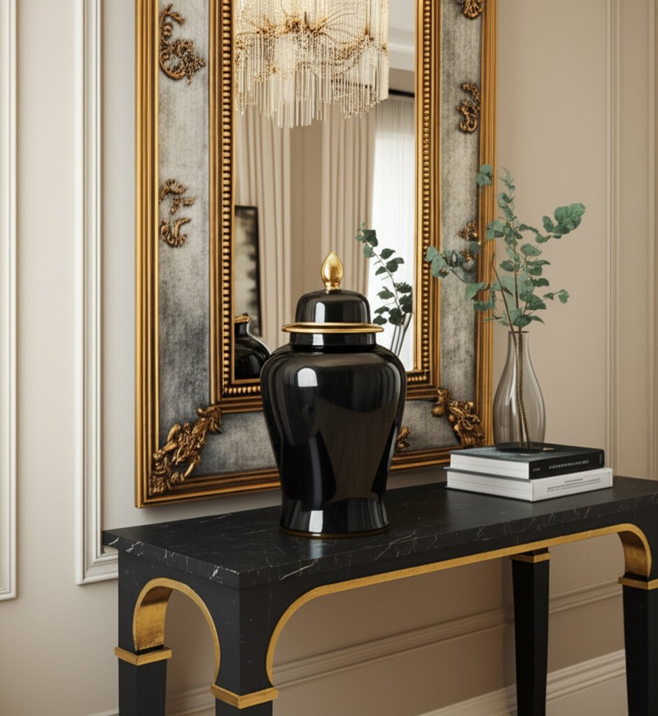 CER, 24" TEMPLE JAR, BLACK/GOLD Vases and Jars| Sagebrook Home