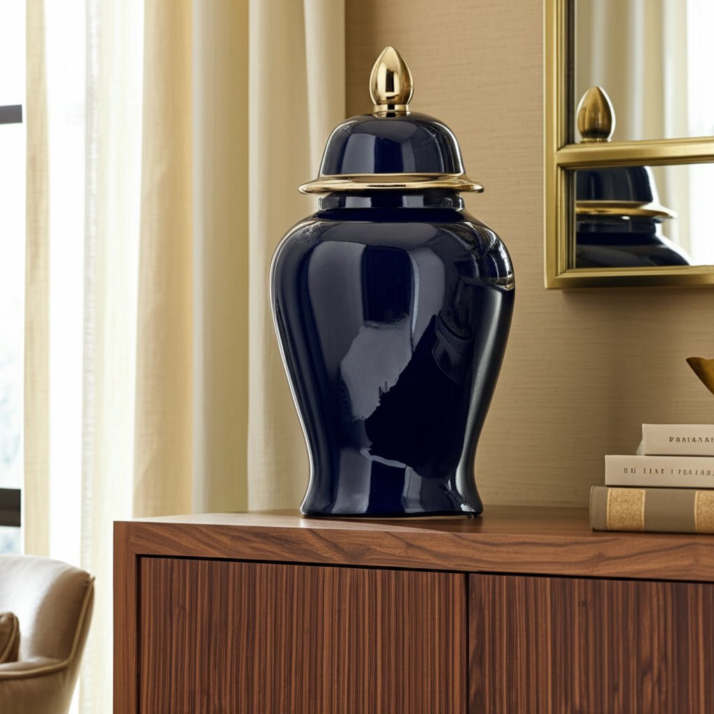 CER, 24" TEMPLE JAR, BLACK/GOLD Vases and Jars| Sagebrook Home