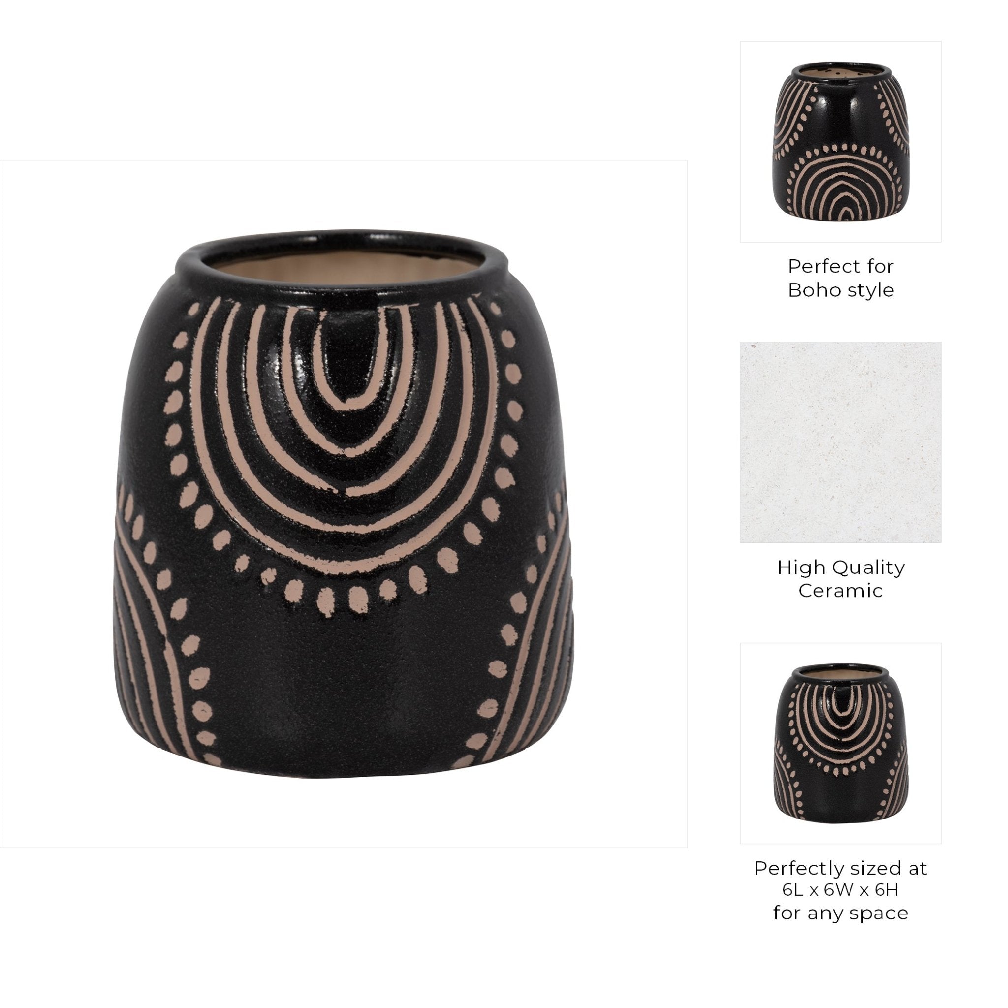 CERAMIC TRIBAL ARCH VASE, BLACK/TAN Vases and Jars| Sagebrook Home