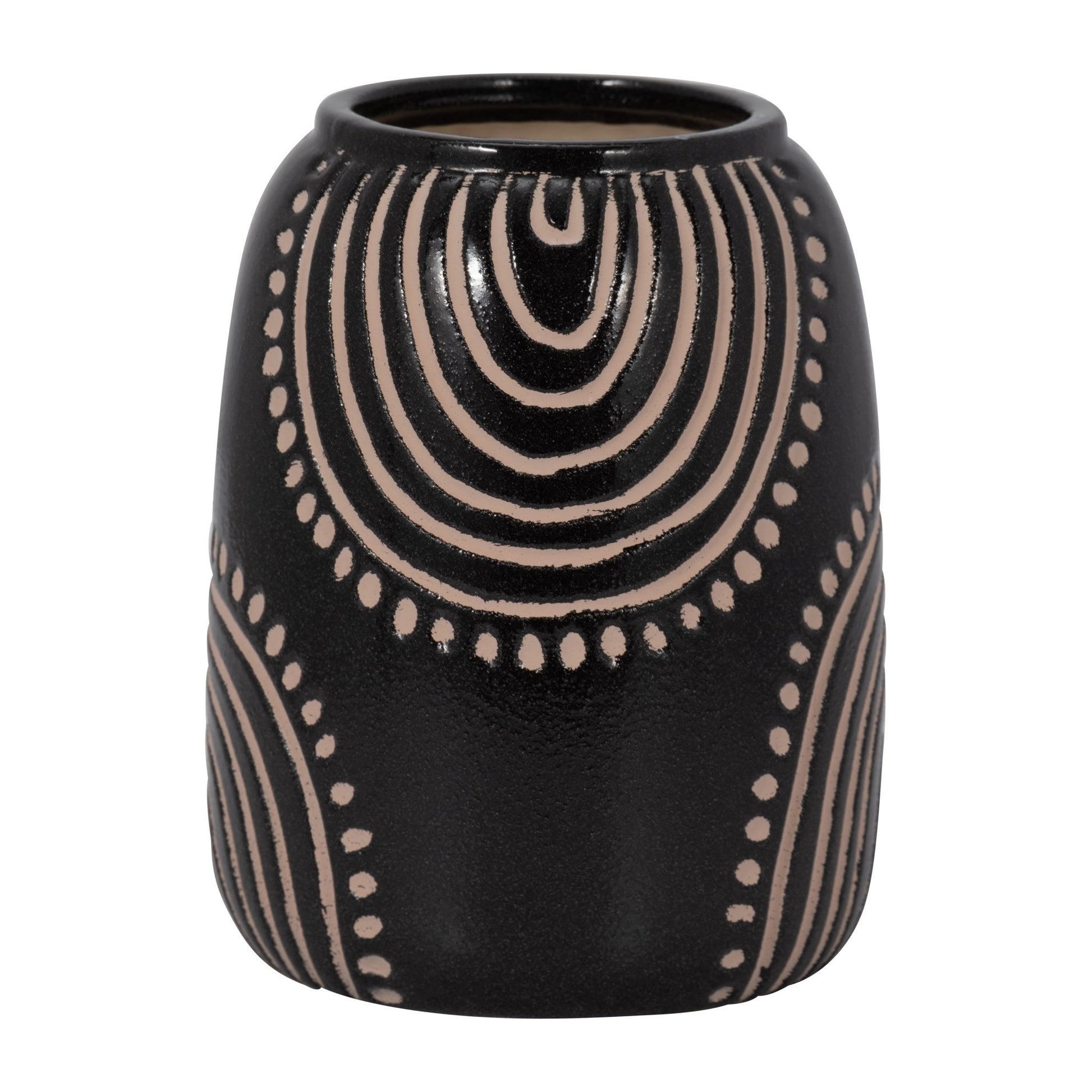 CERAMIC TRIBAL ARCH VASE, BLACK/TAN Vases and Jars| Sagebrook Home