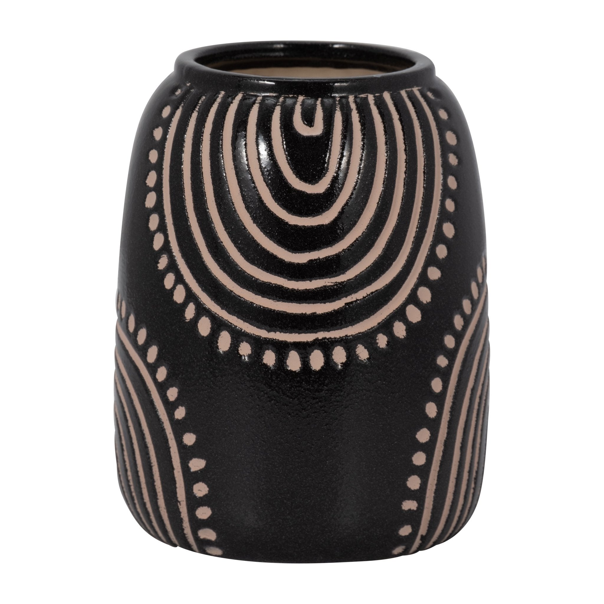 CERAMIC TRIBAL ARCH VASE, BLACK/TAN Vases and Jars| Sagebrook Home