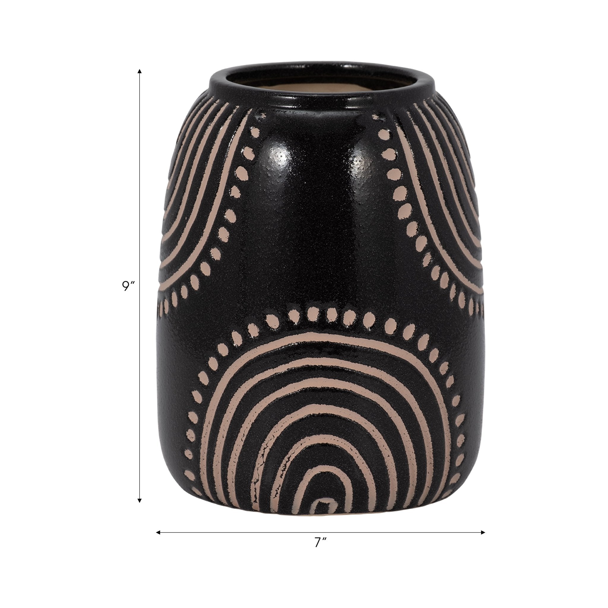 CERAMIC TRIBAL ARCH VASE, BLACK/TAN Vases and Jars| Sagebrook Home
