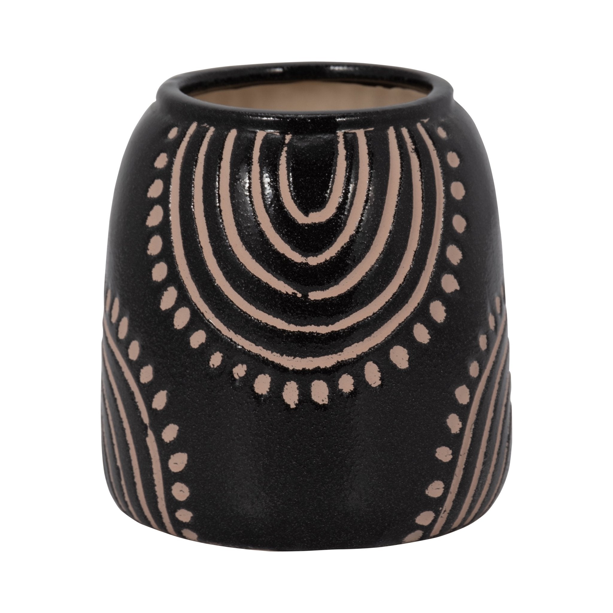 CERAMIC TRIBAL ARCH VASE, BLACK/TAN Vases and Jars| Sagebrook Home