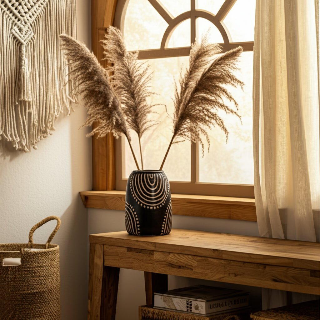 CERAMIC TRIBAL ARCH VASE, BLACK/TAN Vases and Jars| Sagebrook Home