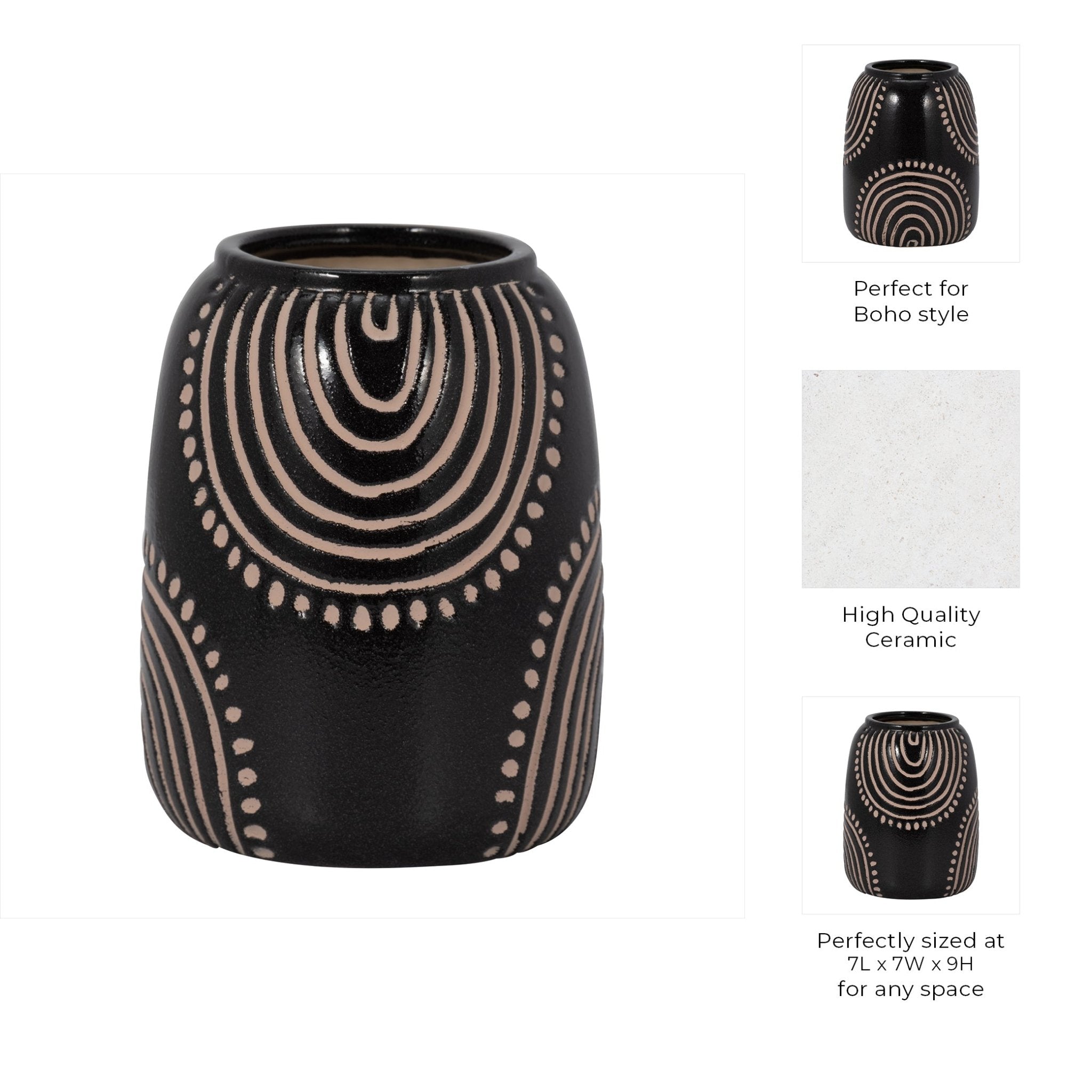 CERAMIC TRIBAL ARCH VASE, BLACK/TAN Vases and Jars| Sagebrook Home