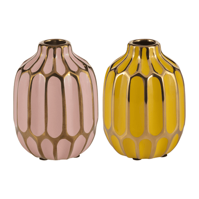 CERAMIC VASE, 5"H, S/2, BLUSH/YELLOW - Al Rugaib Furniture