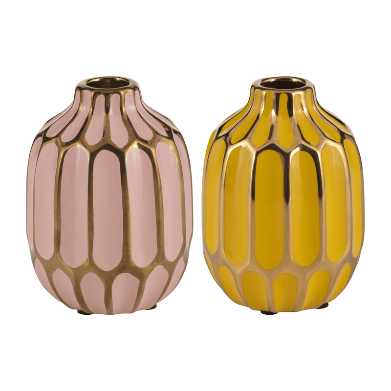 CERAMIC VASE, 5"H, S/2, BLUSH/YELLOW - Al Rugaib Furniture